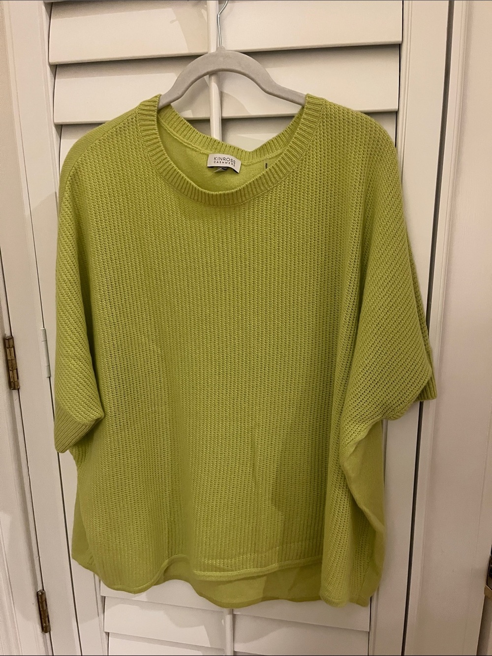 Kinross Cashmere Lime Green Waffle-Knit lightweight summer sweater oversized M